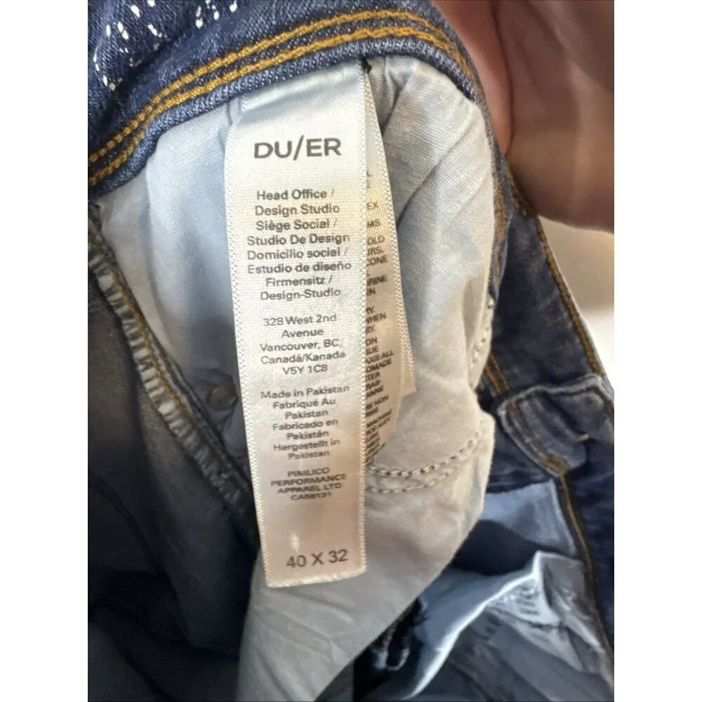 DUER Performance Denim Jeans Stretch Blue Wash 40x27 Hemmed‎